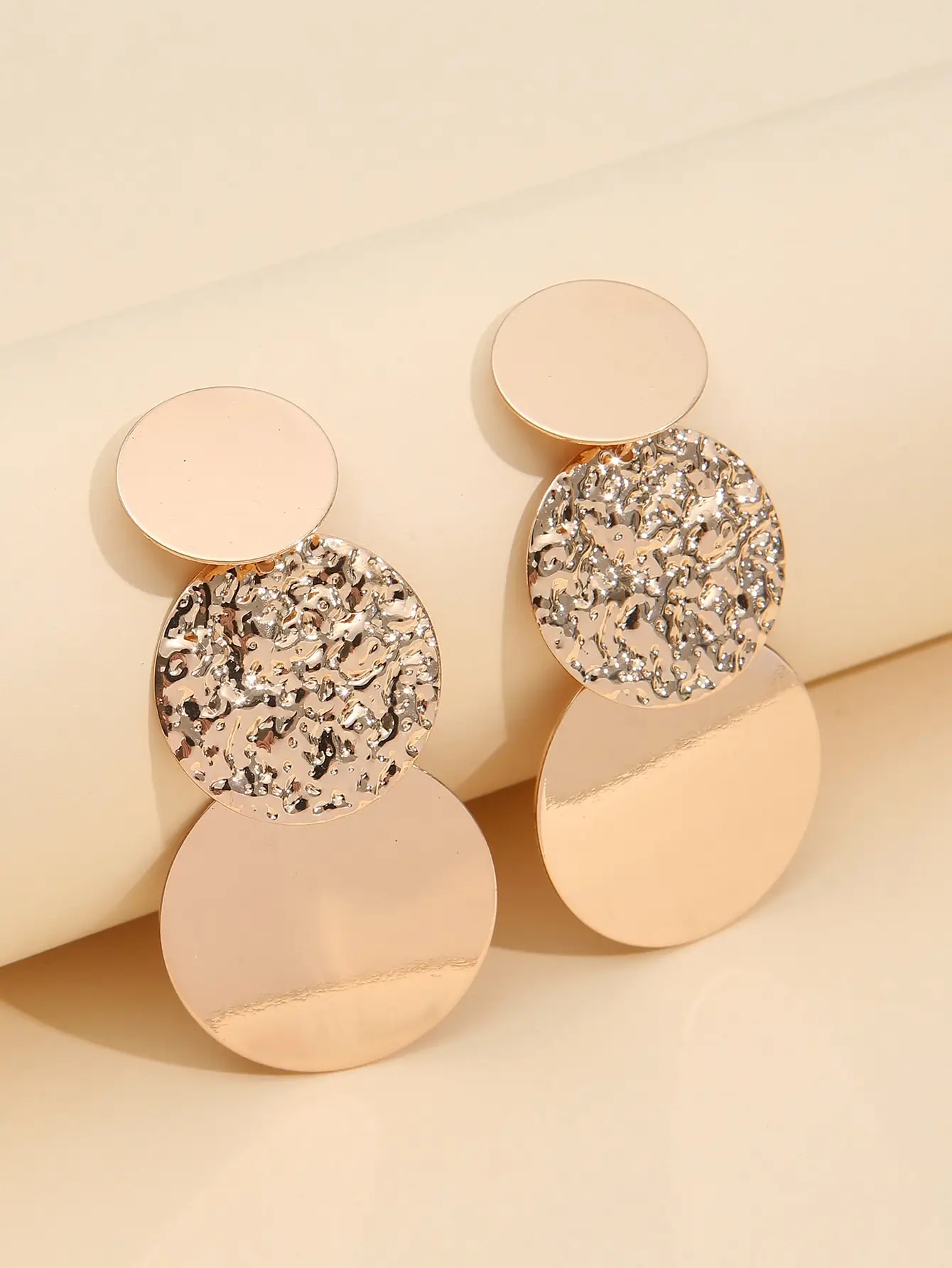 

Textured Round Dangle Earrings for Women, Gold-Tone Layered Statement Jewelry