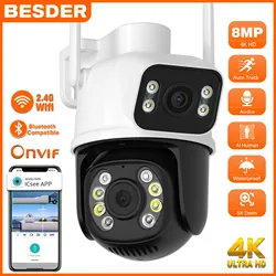 8MP PTZ Wifi Camera Dual Lens with Dual Screen 3.6mm + 6mm Detect Wireless Outdoor Surveillance CCTV 4K Camera iCSee App