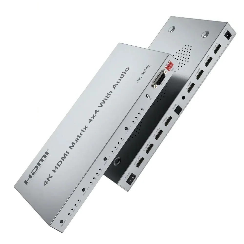 

Матрица HDMI 4x4 с аудиоэкстрактором R/L 3,5 мм, 4K при 60 Гц HDR, 3D HDMI 2,0, видеопереключатель, разветвитель, бесшовный переключатель 4 в 4 выхода RS232