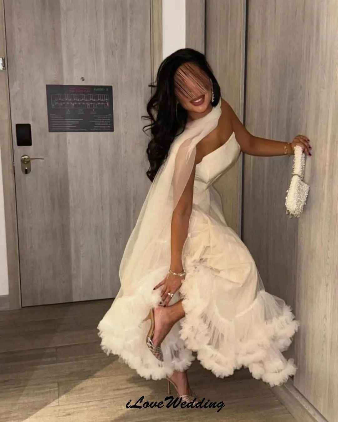 

Elegant Strapless Prom Dresses 2025 Tulle A-Line Wedding Women Guest Dress Tiered Ribbons Evening Dresses Ankle Length Customize