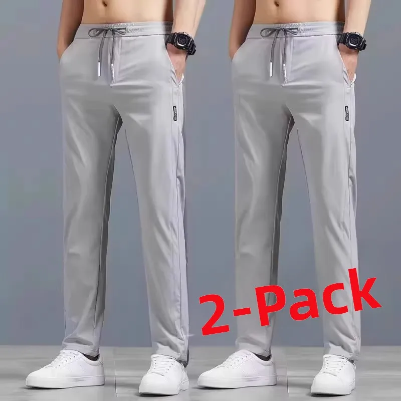 بنطلون صيفي عصري من الحرير الجليدي، فضفاض ومتعدد الاستخدامات للرجال، مقاوم للبلى، مرن، سريع الجفاف، قابل للتنفس، بنطلون كاجوال