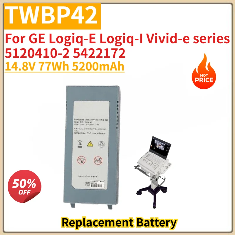 

New TWBP42 High Quality Battery 14.8V 77Wh 5200mAh For GE Logiq-E Logiq-I Vivid-e series 5120410-2 5422172 Replacement Battery
