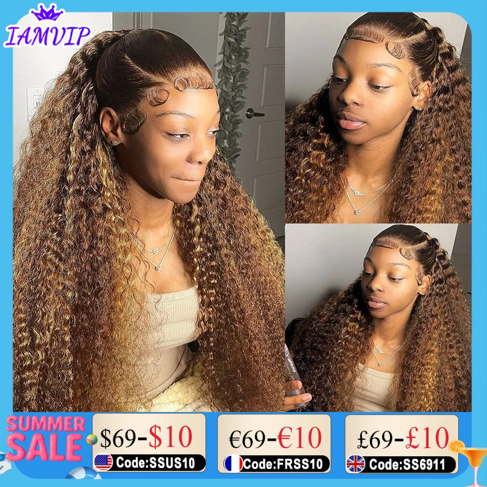 

13x6 Lace Frontal Wig Deep Wave Blonde Ombre Color Hd Transparent Curly Highlight Human Hair Water Wave Lace Font Wigs For Women