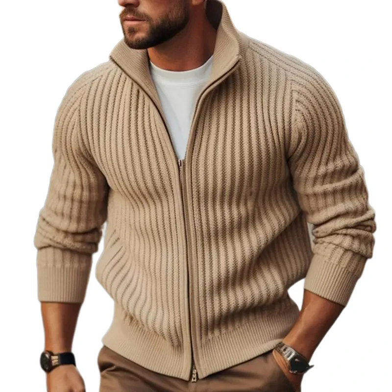 2025 Spring Fall Fashion Knit Cardigan Jacket Mens Sweaters Solid Color Long Sleeve Slim Sweatercoats Men Vintage Knitted Coats