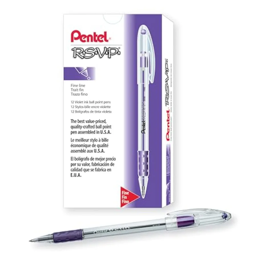 

RSVP Ballpoint Pen, 0.7mm,Fine Line, Violet Ink, Box of 12 (BK90-V)