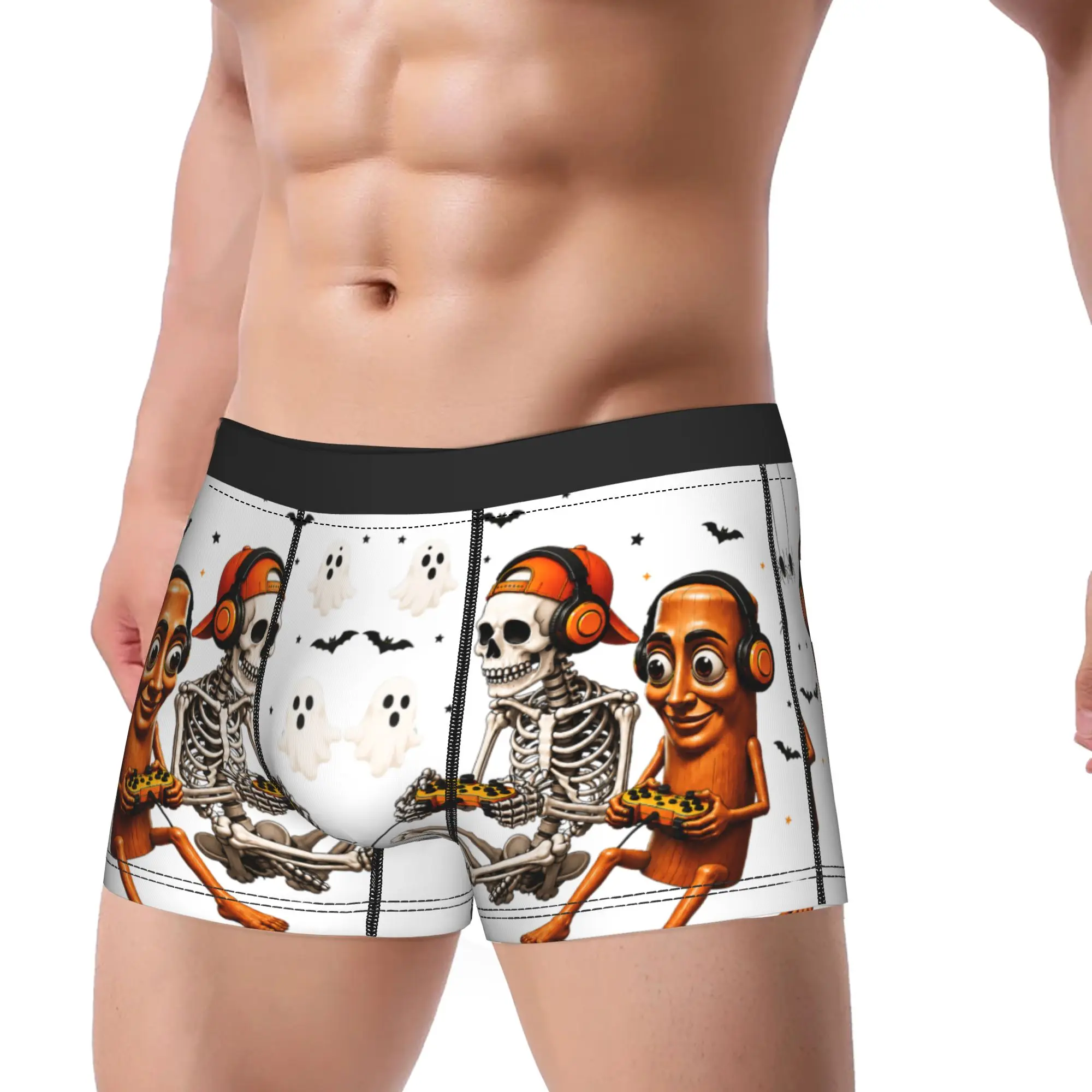 Halloween Tung Tung Sahur Skeleton Gamer Video Gaming Underwear Men's Boxer Brief Breathable Boxershorts Trenky Oversize Panties