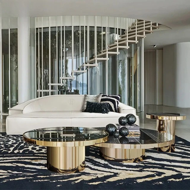 Marble coffee table, household round high-end coffee table