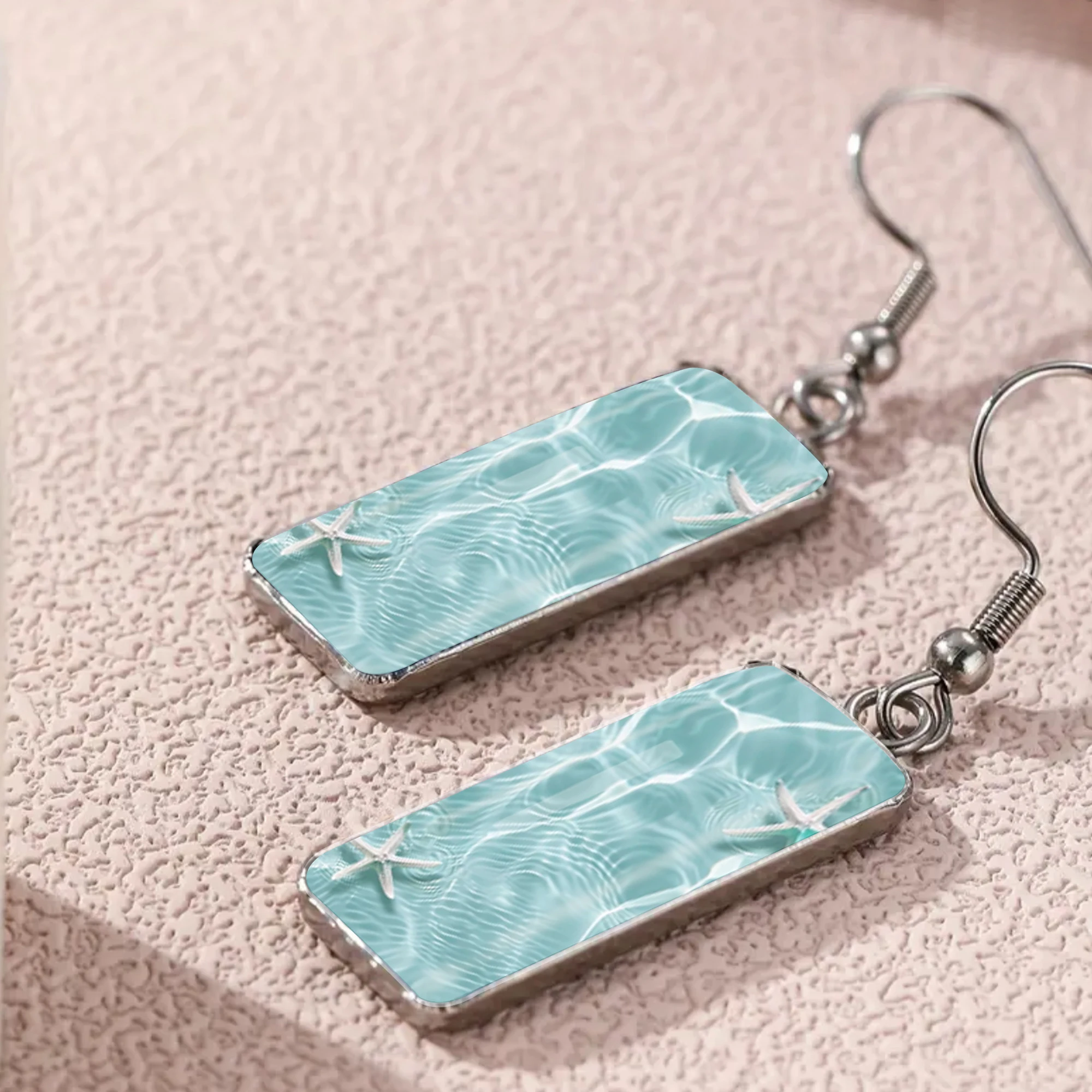1 Pair of Clear Water Ripple Pattern Earrings with Convex Glass and 316 Stainless Steel Long Bars, Classic and Simple Style Suitable for Men and Women for Daily Wear, Holiday Gifts, Jewelry Earrings, Birthday Gifts