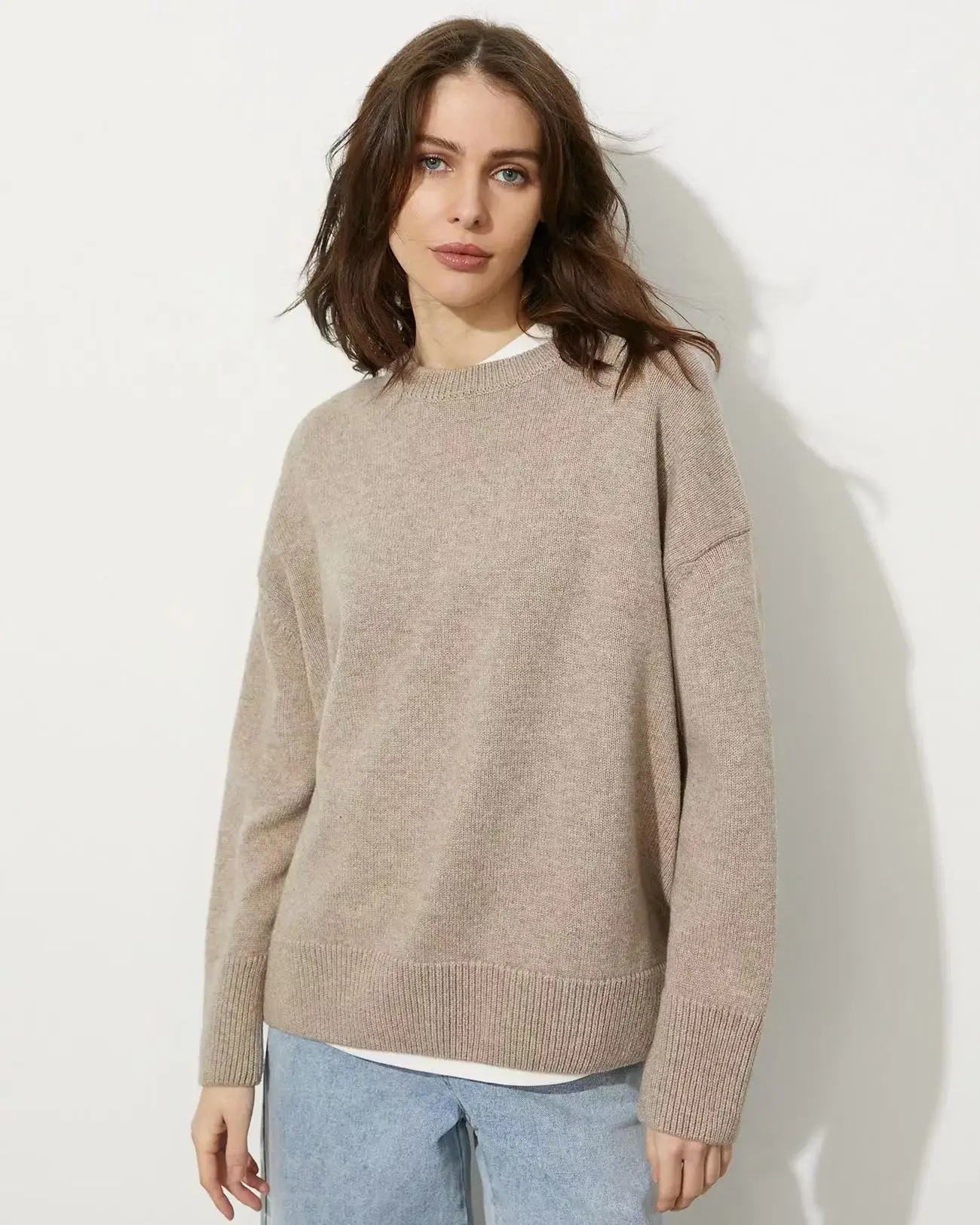 Jersey de cuello redondo para mujer, Top de punto liso, suave y cálido, suéter grueso de manga larga, color gris y rojo, novedad de otoño e invierno, 2024