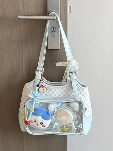 Женская большая сумка Blue Grid Itabag Прозрачная сумка Женская сумка Y2K Аксессуары Ita Bag Кожаные сумки Лолиты Женская сумка на плечо