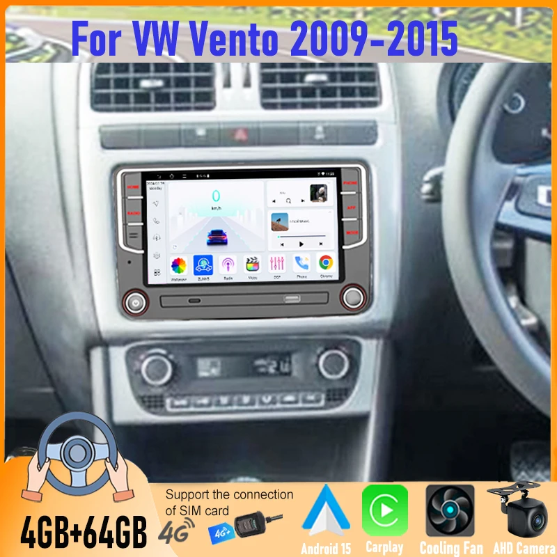 7'' Android Car Radio For VW Vento 2009-2015 Wireless CarPlay Android Auto GPS WiFi BT FM Head Unit Google Map 4GB+64GB