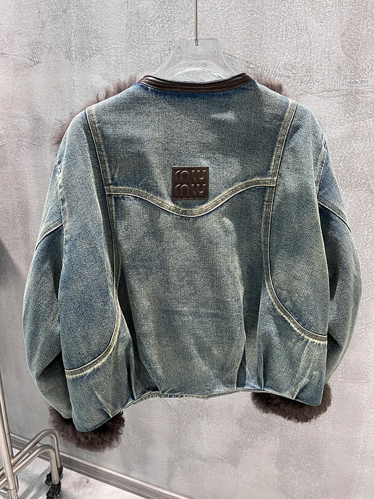 Nueva chaqueta de plumas de ganso de invierno para mujer, abrigos con cuello de piel de oveja de cordero auténtica Natural, prendas de vestir vaqueras, chaqueta femenina de lujo