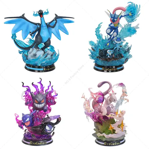 Figurine Pokemon à effets spéciaux, Mega Charizard XY Greninja Gengar Mewtwo, trois formes d'évolution, lumière Led, modèle en PVC, jouets