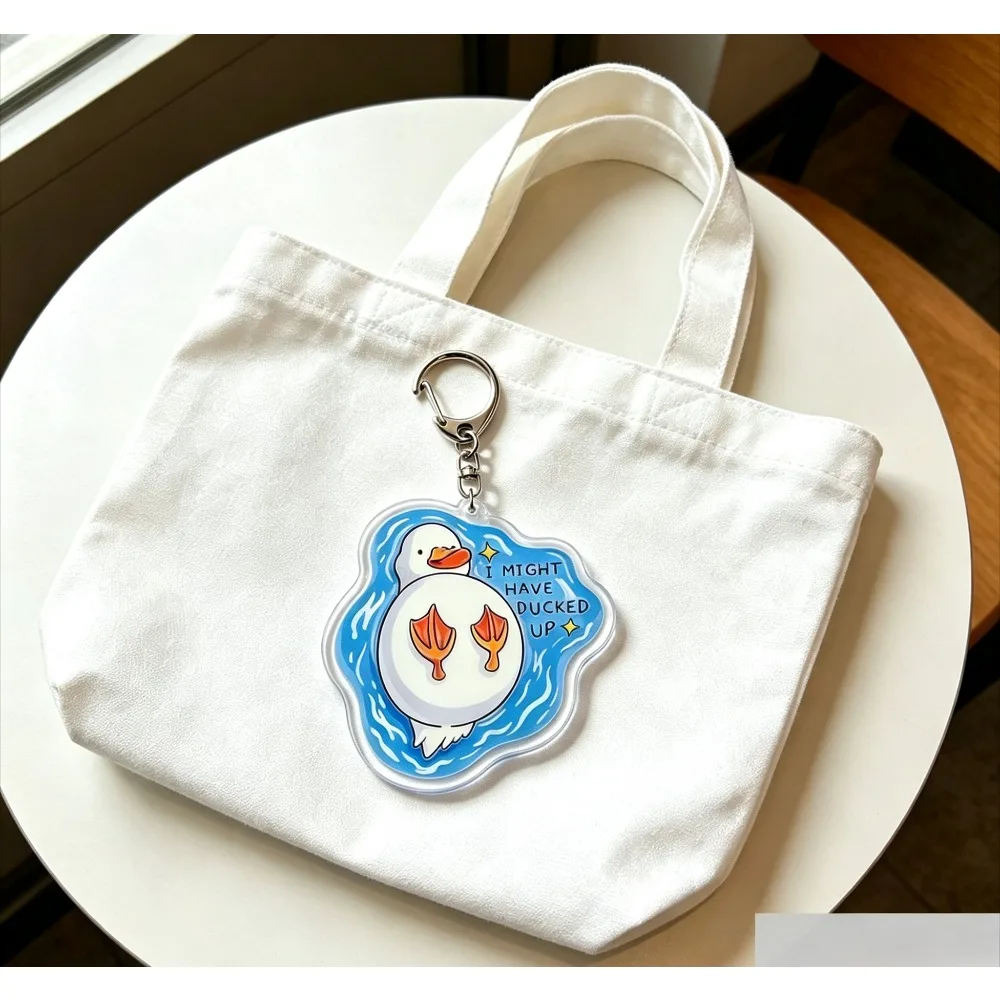 2D Flat “I Might Have Messed This Up” Acrylic Keychain, Cute Swimming Duck Pun Design, Car Key Charm, Fun Gift for Duck Lovers