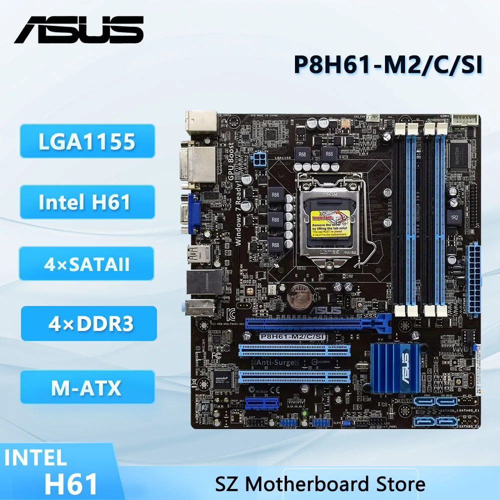 ASUS P8H61-M2/C/SI Motherboard Intel H61 LAG 1155 4×DDR3 4×SATA II support Core i3-3210 i3-3240 i3-3250  i5-2390T  cpu