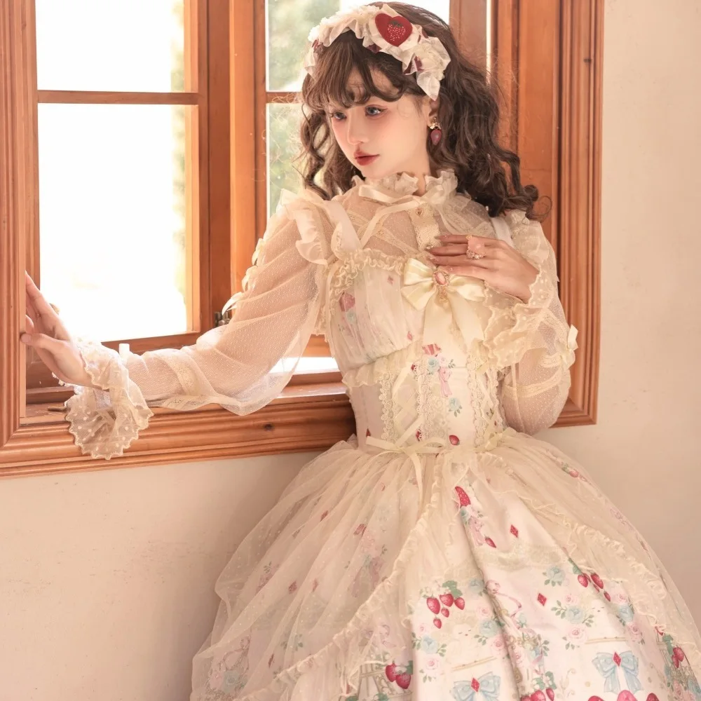 [Berry Garden] Sweet Lolita Dress JSK Sling Dress Kawaii Women Vintage Elegant Princess Strap Dress Tea Party Lolita Clothing