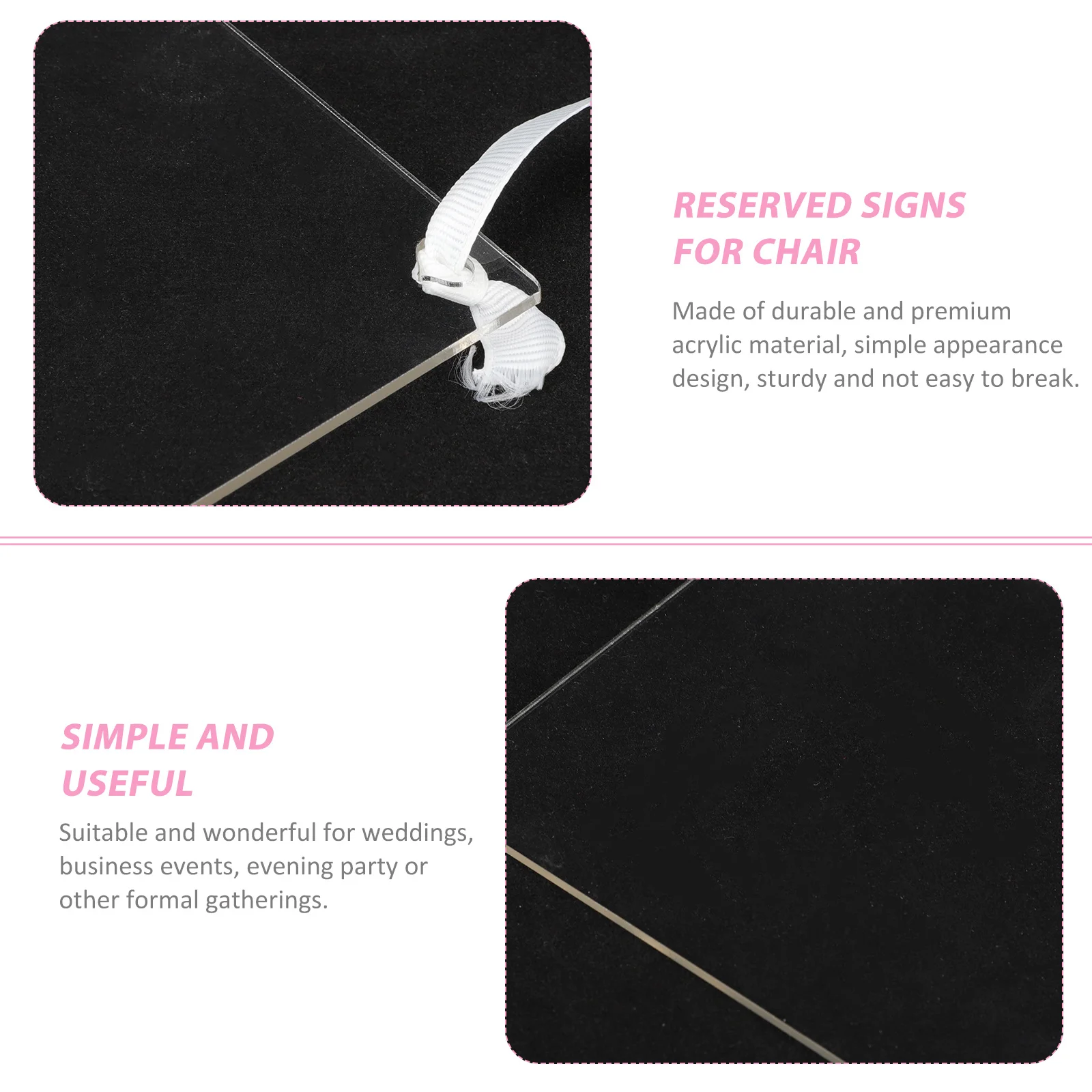 

6Pcs Reserved Wedding Chair Signs Acrylic Hanging Seating Signs Ribbon for Formal Events Reserved Wedding Chair Sign with Ribbon