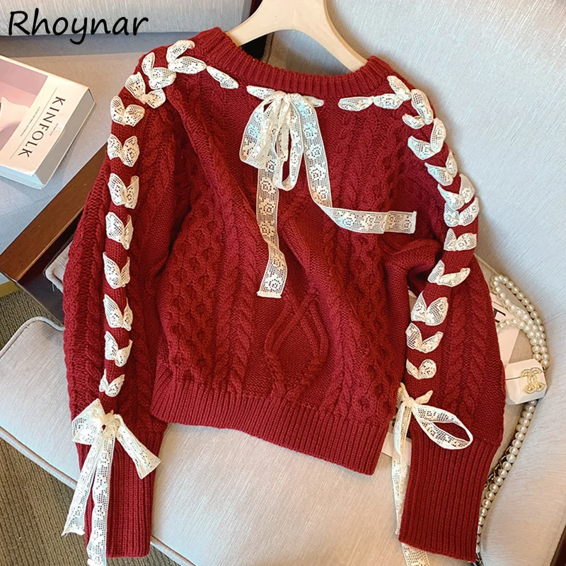 

Pullovers Women Lace-up Designed Baggy Leisure Daily All-match Korean Fashion Young Attractive Personality Spring Sweet Girls