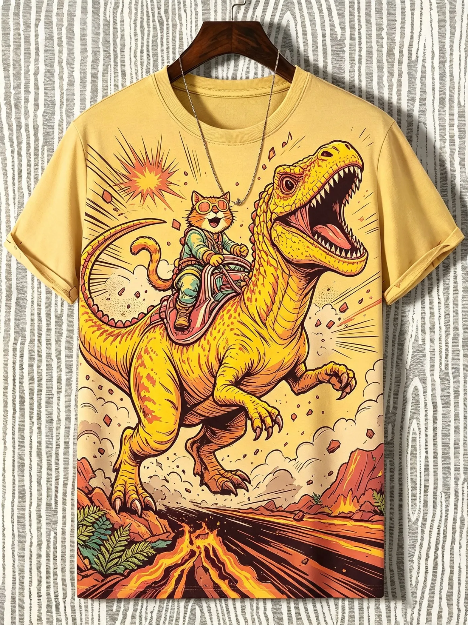 Funny 3D Cat And Dinosaurs Print Short Sleeve T-Shirts Fashion Daily Anime Cartoon T Shirt Casual Crew Neck Tops Summer Clothing