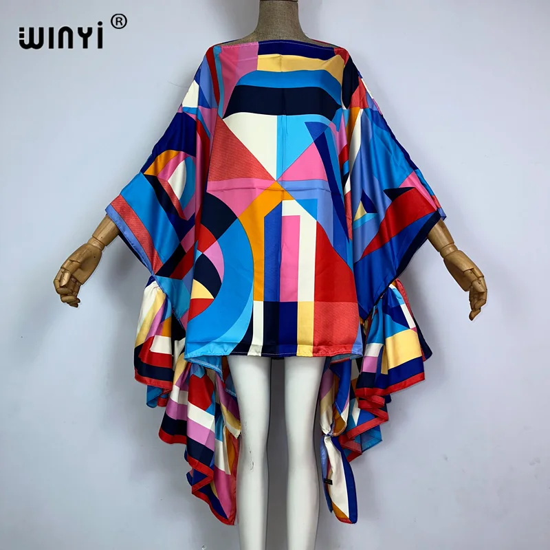 WINYI Women summer fashion Evening Party Beachwear Kuwait Bohemian Abaya kaftan Puff Sleeve sexy elegant beach cover up dress