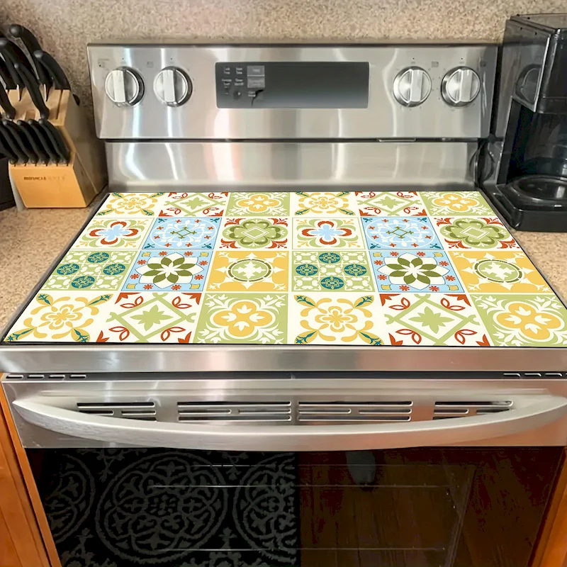 VIKAMA Retro Moroccan Ceramic Tile Drying Mat Colored Flower Waterproof and Anti slip Stove Protective Mat Home Decoration