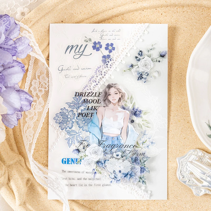 Mr. Paper, 6 Styles, 10PCS/bag, PET Stickers, Lace Element Girl Character Handmade Collage Scrapbook, Phone Case, Notebook