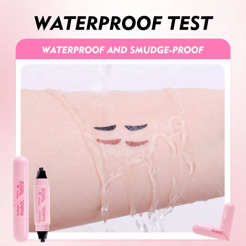 قلم آيلاينر مزدوج الرأس مع أداة ختم سهلة لرسم الخطوط المائلة، مقاوم للماء وسريع الجفاف، مناسب للمبتدئين في مكياج عيون القطط