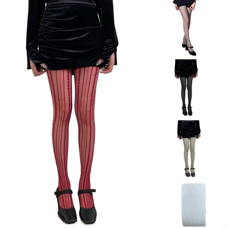 

L5YC Fashionable Stripe Pattern Fishnet Tights for Women's High Waist Stockings