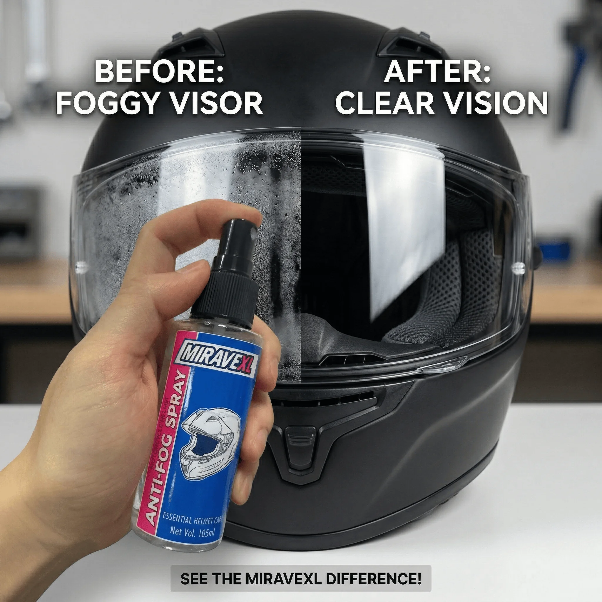 105ML Premium Anti-Fog Treatment Long-Lasting Intensive Anti-Mist Spray for Motorcycle Helmet Visors Goggles and Glasses