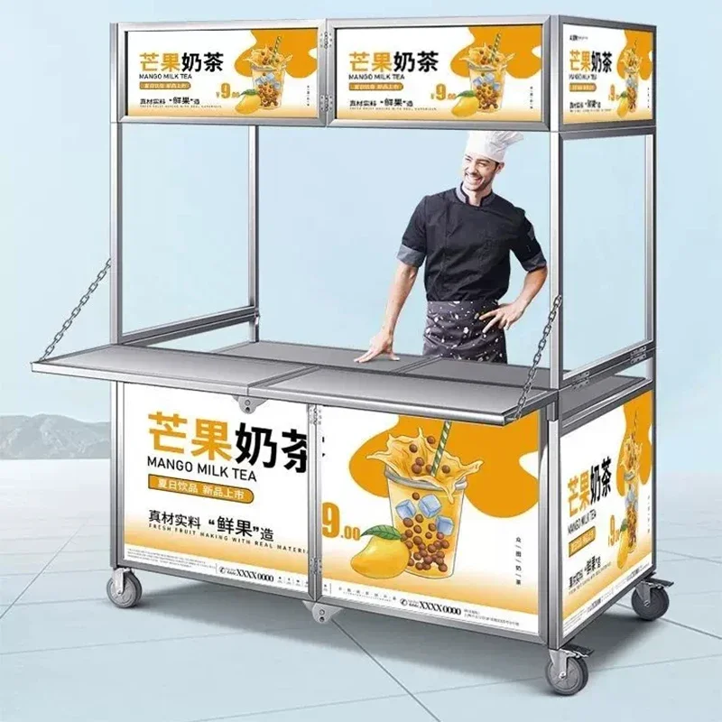 Commercial Stainless Steel Folding Food Cart, Mobile Outdoor Stall, Night Market Cart, Multifunctional Food Truck(Customized)