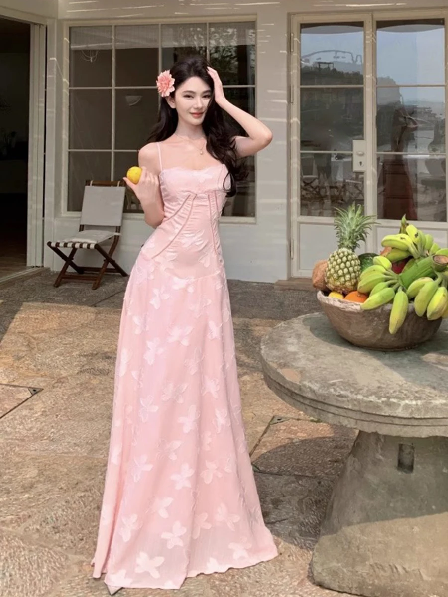 REDDACHiC Abito da donna con ricamo floreale Abito con lacci testurizzato cavo e svasatura Abito da festa maxi lungo Abiti estivi da sposa