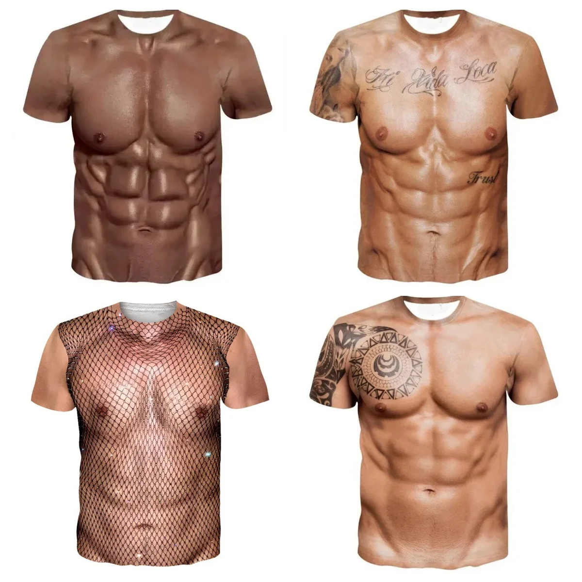 Muscle 3D T-shirt Muscle Tattoo Print T-shirt For Summer Beach Holiday Men Short Sleeve 3d Digital Printing T-shirt Casual Tops