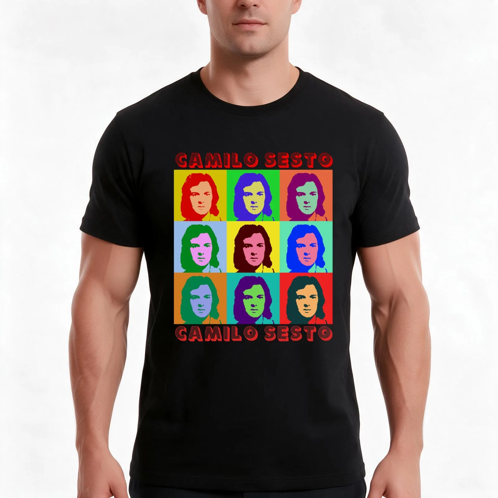 Camilo Sesto Pop Art T-Shirt, Summer Casual Cotton Tee, Oversized Streetwear Tops, Vintage Graphic Print, Loose Fit Short Sleeve