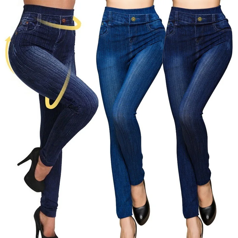 Women Denim Leggings Fashion Slim Leggings Faux Jeans Leggings Stretch Leggins Pants Summer Breeches Multiple Sizes