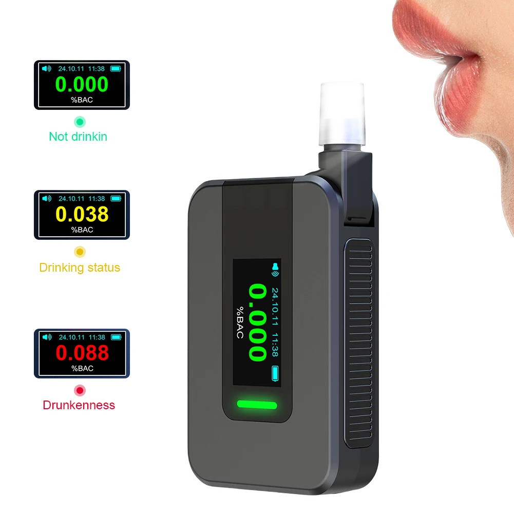 Electrochemical Alcohol Tester USB Rechargeable Non-Contacting Electronic Breathalyzer Portable Alcohol Meter for Personal Use