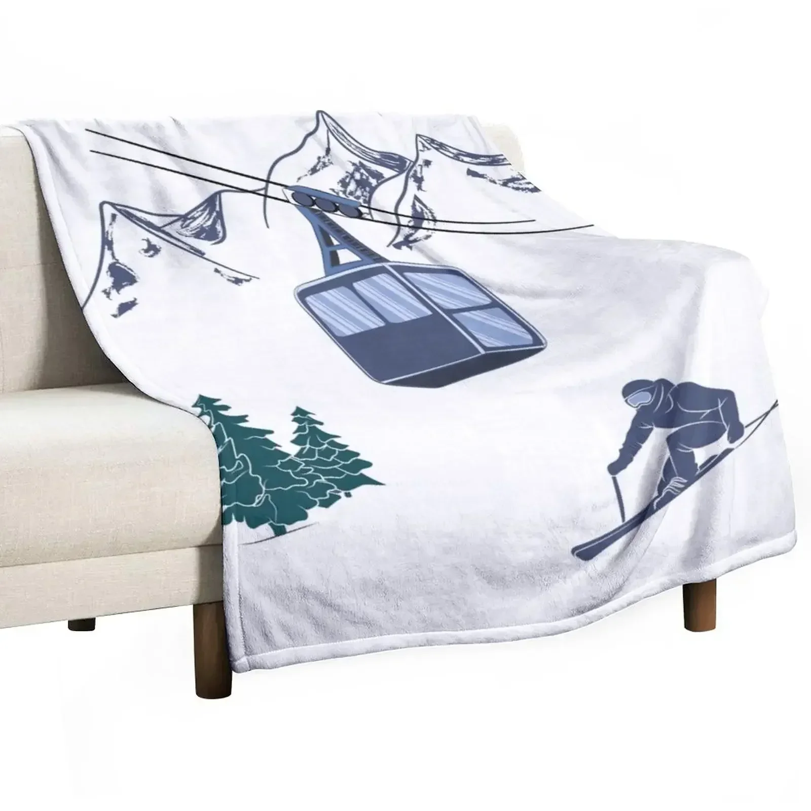 Ski Lift Resort Winter Sports Scene Throw Blanket Blankets For Bed halloween Blankets For Sofas Summer manga Blankets