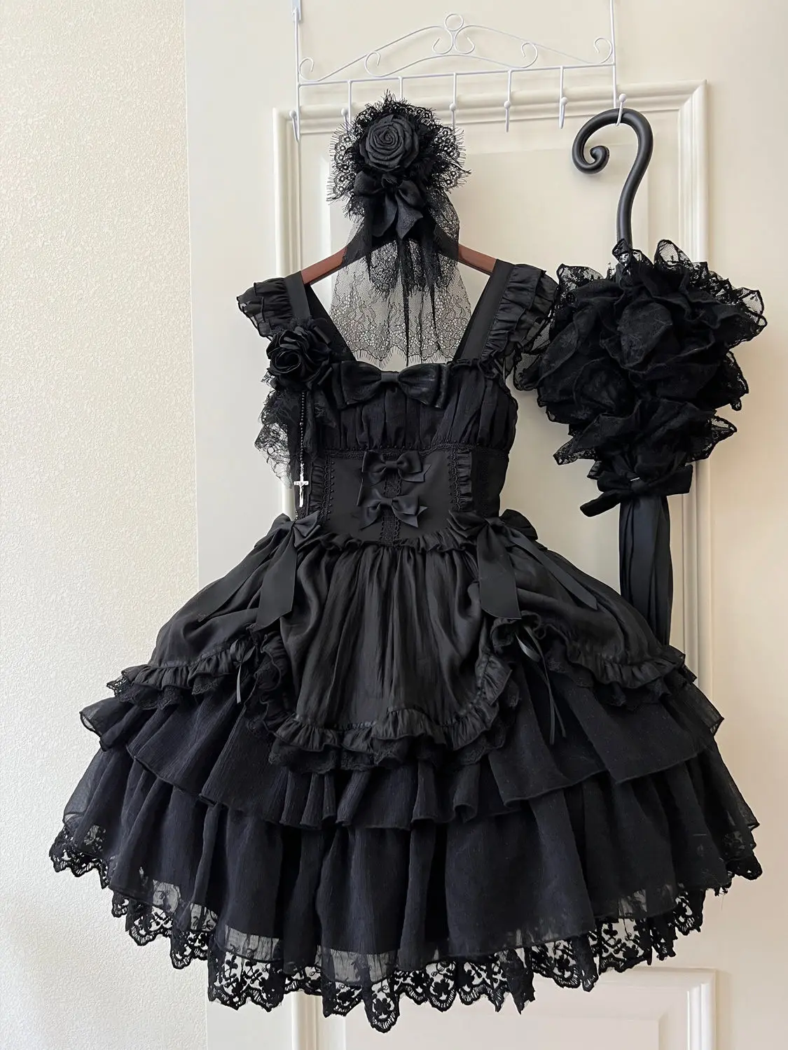 Oryginalny Projekt Nowa Letnia Sukienka Lolita Damska Słodka Kwiatowa Sukienka Ślubna Koronkowa Kokarda JSK Sukienka na Ramiączkach Czarno-Biała Księżniczka 2025