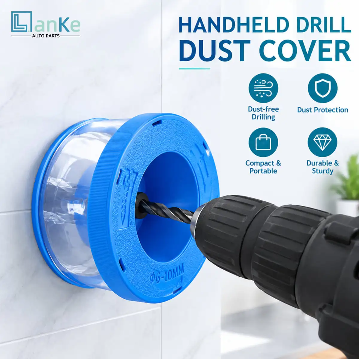 LANKE Handheld Drill Dust Cover Wall Hole Dust Collector Blue Dustproof Shield for Clean Drilling Home Improvement