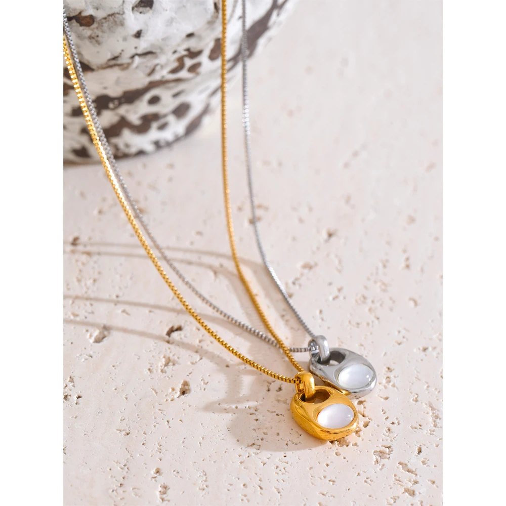 Yhpup Fashion Stainless Steel Shell Stone Geometric Casting Pendant Chic Necklace 2025 High Quality Arrivals Jewelry for Women