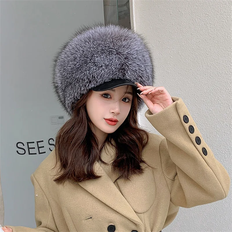 

Fashion Baseball Caps Snapbak Hats Adjustable Outdoor Sports Caps Real Fox Fur Hats Trendy Solid Colors For Women Men Cap