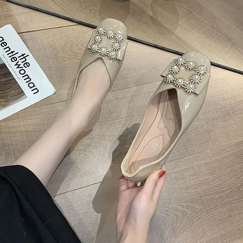 Women's Flat Shoes Square Toe Slip-on Moccasins Rhinestone Ladies Footwear Offer Chic Point with Discount Shoe Elegant Dress Non