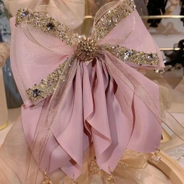 Elegancka spinka do włosów w kształcie motyla Nowa tkanina Duża kokarda Kryształowa biżuteria z kryształu górskiego Spinka do włosów Nakrycia głowy Kobiety Dziewczyny Koreańskie akcesoria do włosów