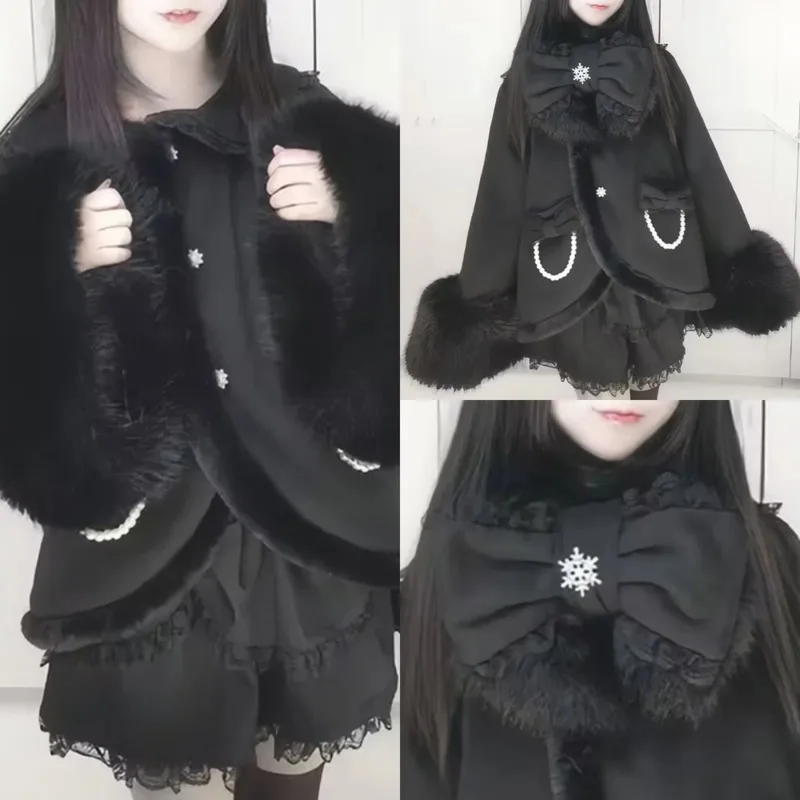

Scarf Jacket Bow Set Y2K Shawl Black Versatile Clip Cotton Wool Coat Winter Autumn Pocket Button Bow Scarf Coat Jacket Suit New