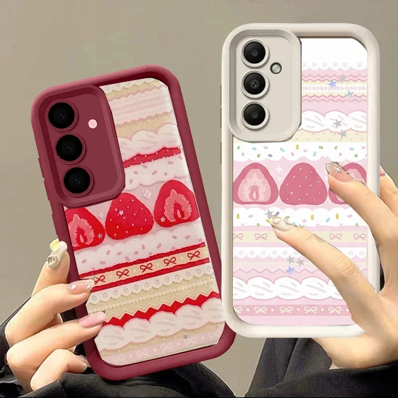 Cute Cream Strawberry Cherry Cake Lace Matte TPU Case For Samsung Galaxy S26 FE S26 S24 S23 S22 S21 S20 Plus Ultra S26Ultra Capa