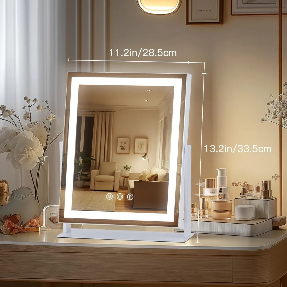 3가지 색상 모드, 터치 컨트롤, 360도 회전 기능을 갖춘 LED 메이크업 거울 °   책상 화장대용 회전