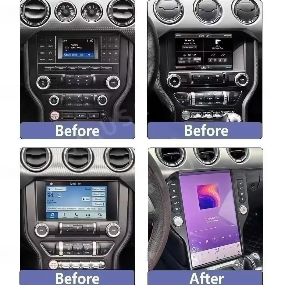 14.5inch Carplay Android 15 For Ford Mustang 2015-2023 Car Multimedia Player GPS Tesla Screen Odometer Digital Cluster Head Unit