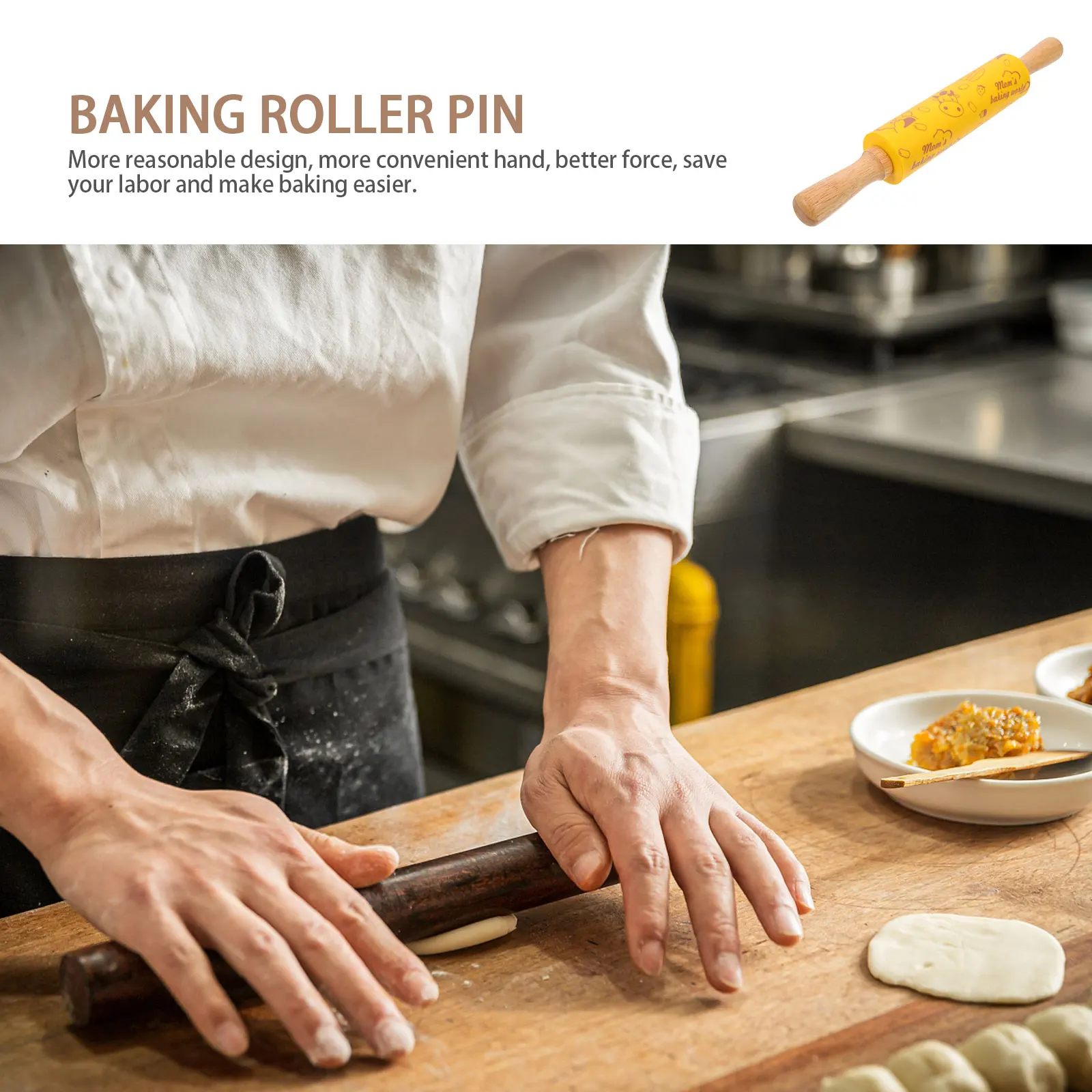 

Bread Children's Rolling Pin Dough Kid Size Pins Non Stick Pastry Yellow Wood Roller