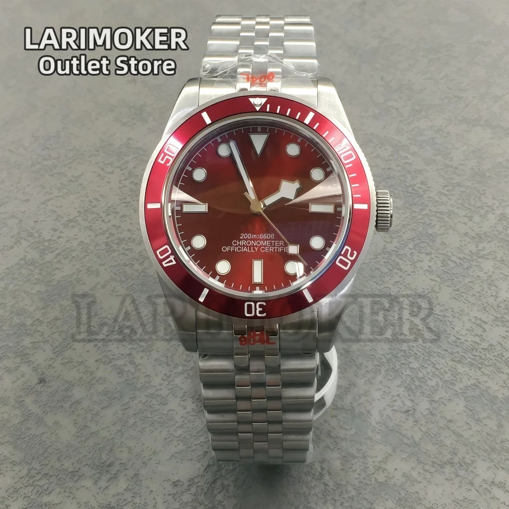 

LARIMOKER NH35 39mm Automatic Men's Watch Domed Sapphire Glass 100m Diving Vintage Wine Red Insert Dial Super Luminous Watch