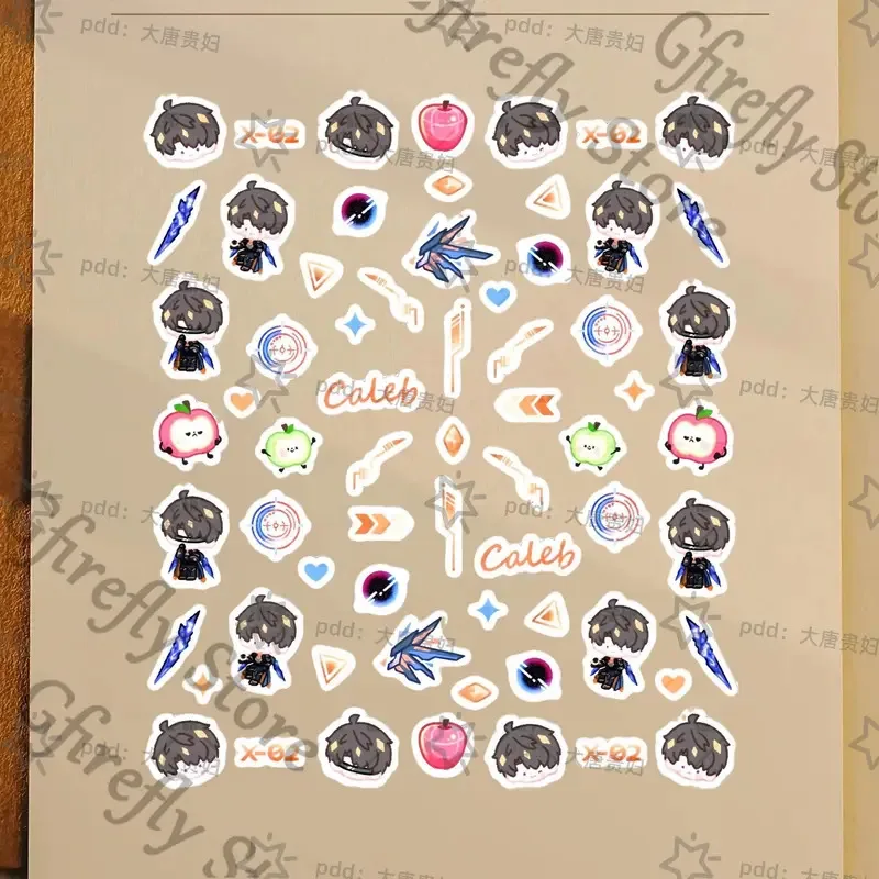 Love and Deepspace Caleb Penholder Sticker Q Version Manicure Decorate Nails Paster Relief Cute Decals Anime Gift