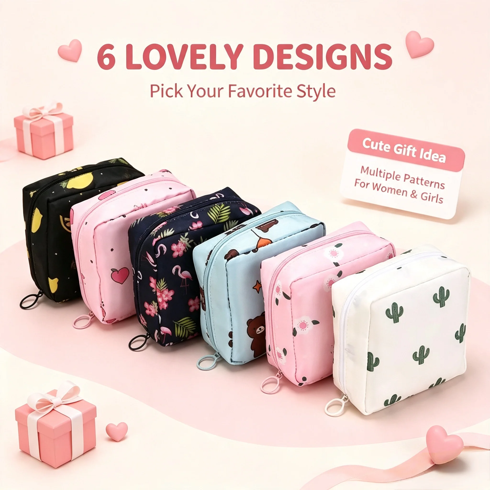 Women Sanitary Napkin Tampon Storage Bag Portable Waterproof Organizer Pouch Cartoon Pattern Sanitary Napkin Bag